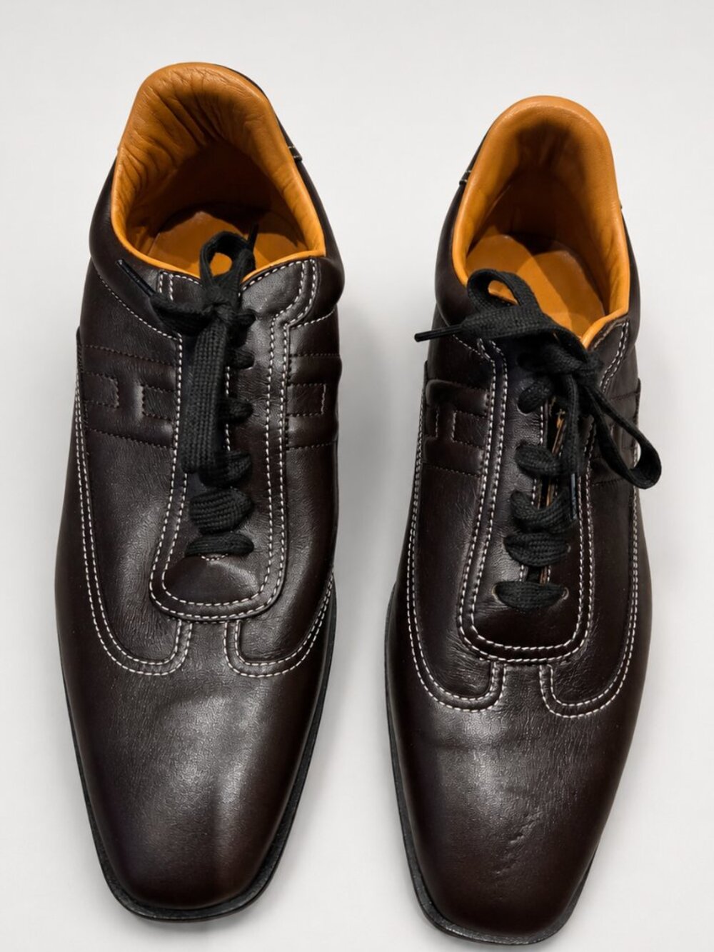 Hermès Men’s Brown Leather Lace-Up Sneakers Shoes Size 40 Made in Italy
